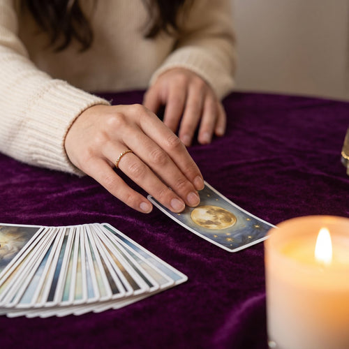 Selene girando una carta de tarot